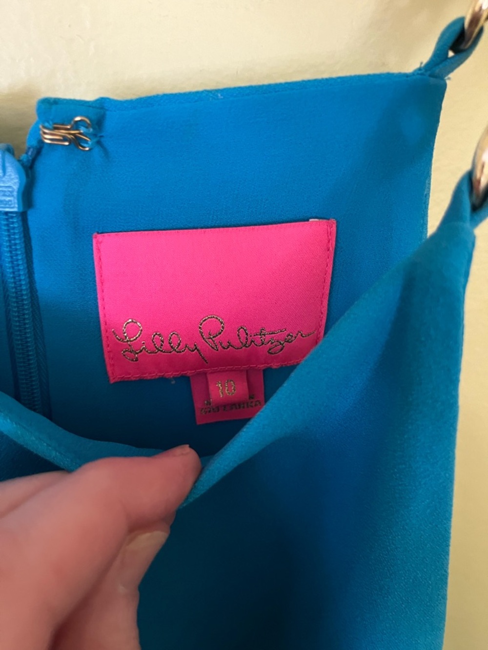 Lilly Pulitzer Adrienne Dress in turquoise with gold chain halter straps Size 10 - Picture 3 of 5